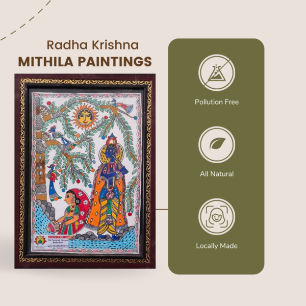 Handmade Makhan Chor Kanha with Radha Madhubani Paintings