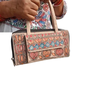 Ladies Hand Bag with Mithila Painting.