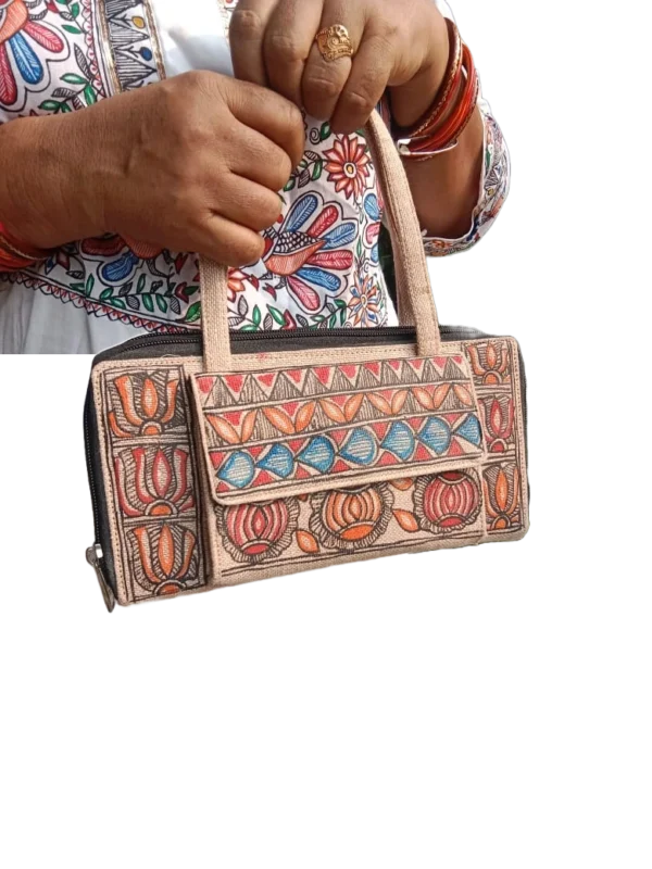 Ladies Hand Bag with Mithila Painting.