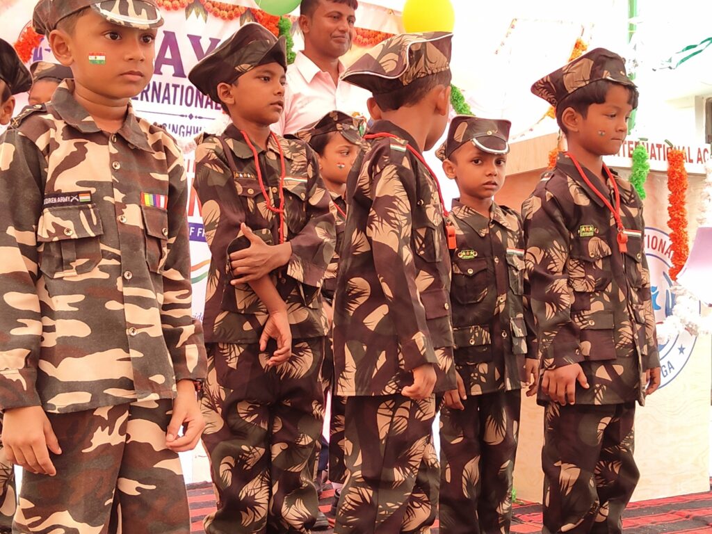 Independence Day 2026 at the Kathalia campus 5 Children in army costumes performing on Independence Day