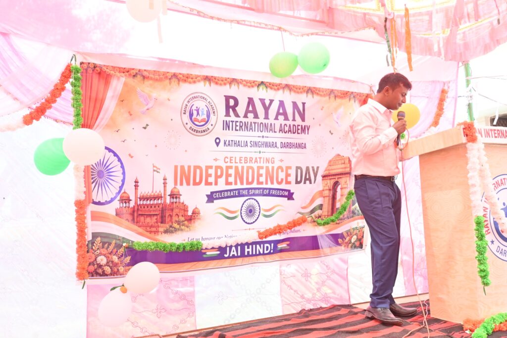 Independence Day 2026 at the Kathalia campus 4 Speech on stage in front of the Independence Day banner