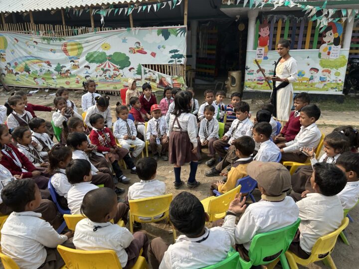 Students and teachers at an outdoor campus event
