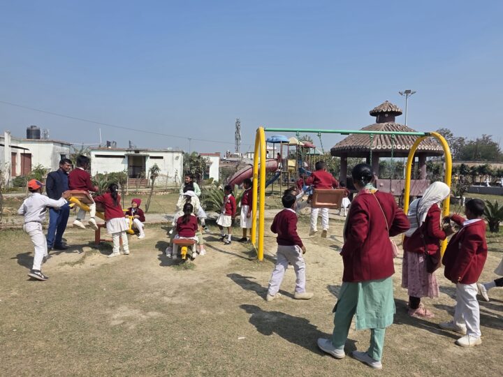 Children playing at the playground on the trip